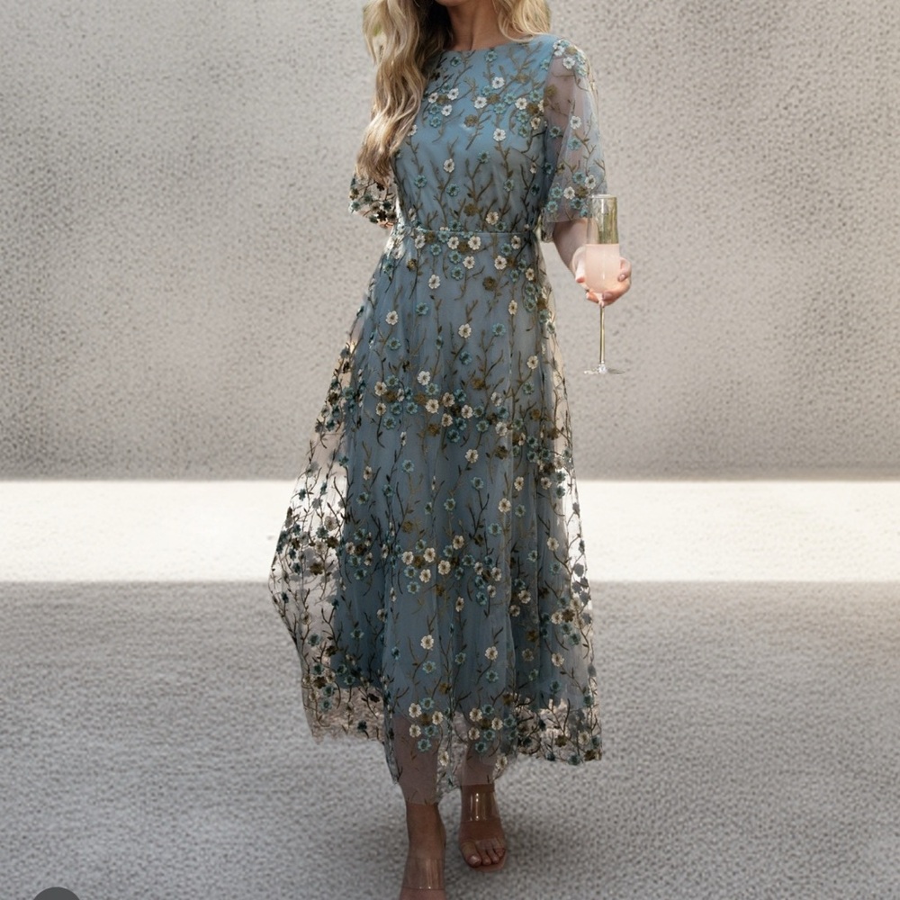 Baltic Born Blue Sundress with Flutter Sleeves and Crew Neck
